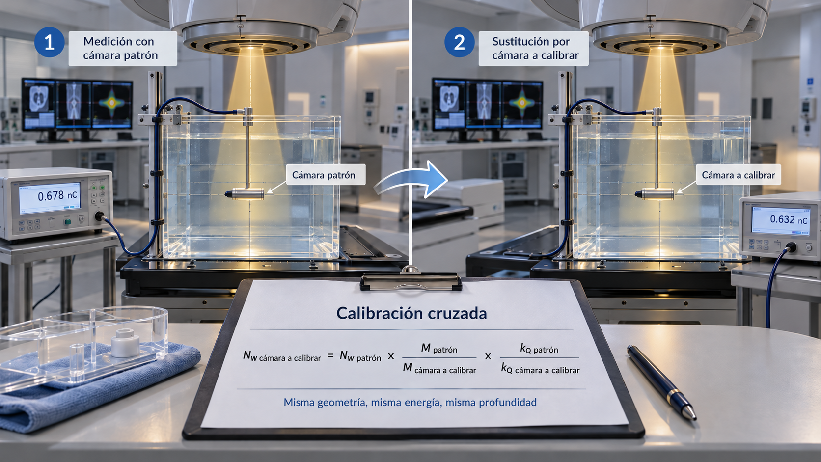 Calibración cruzada por sustitución: cámara patrón y cámara a calibrar en la misma geometría